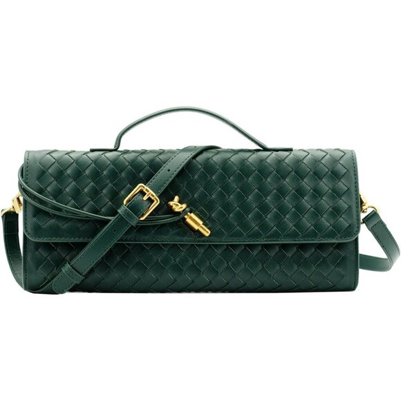 Handbags - 🆕Women Emerald Green Leather Woven Clutch Purse Evening Handmade Shoulder Bag